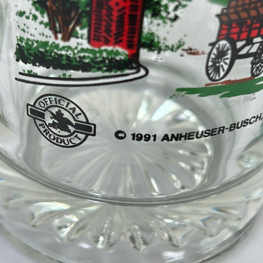 Budweiser Beer Stein Mug Vintage Glass Clydesdales Horses Christmas 1991 - Picture 4 of 8